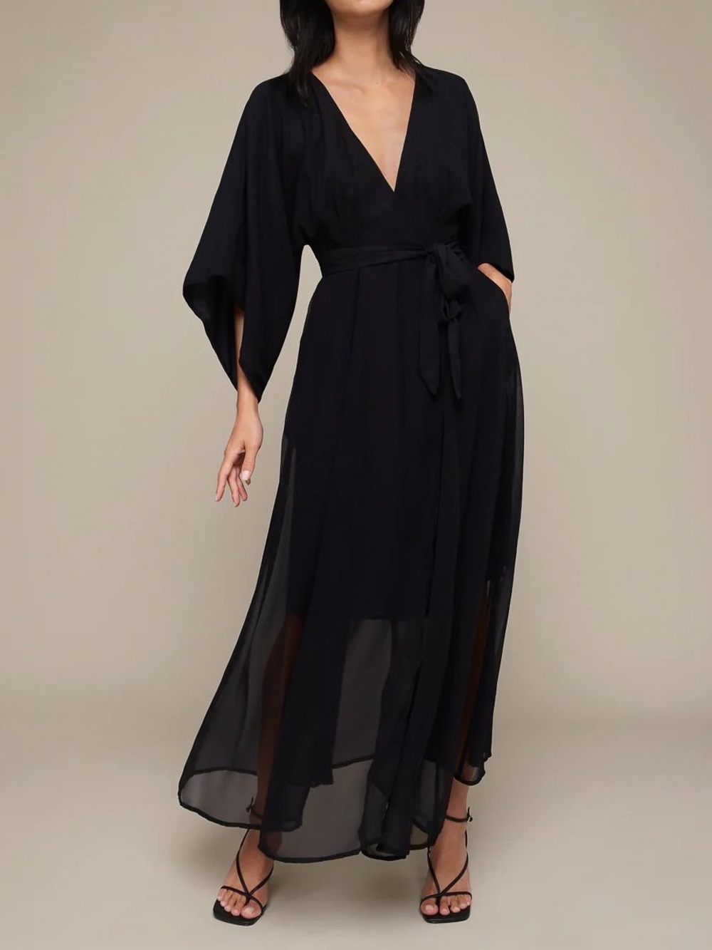 Amour Vert Black V-Neck Wrap Maxi Dress